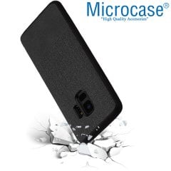 Microcase Samsung Galaxy S9 Fabrik Serisi Kumaş ve Deri Desen Kılıf - Siyah