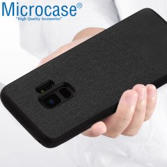 Microcase Samsung Galaxy S9 Fabrik Serisi Kumaş ve Deri Desen Kılıf - Siyah