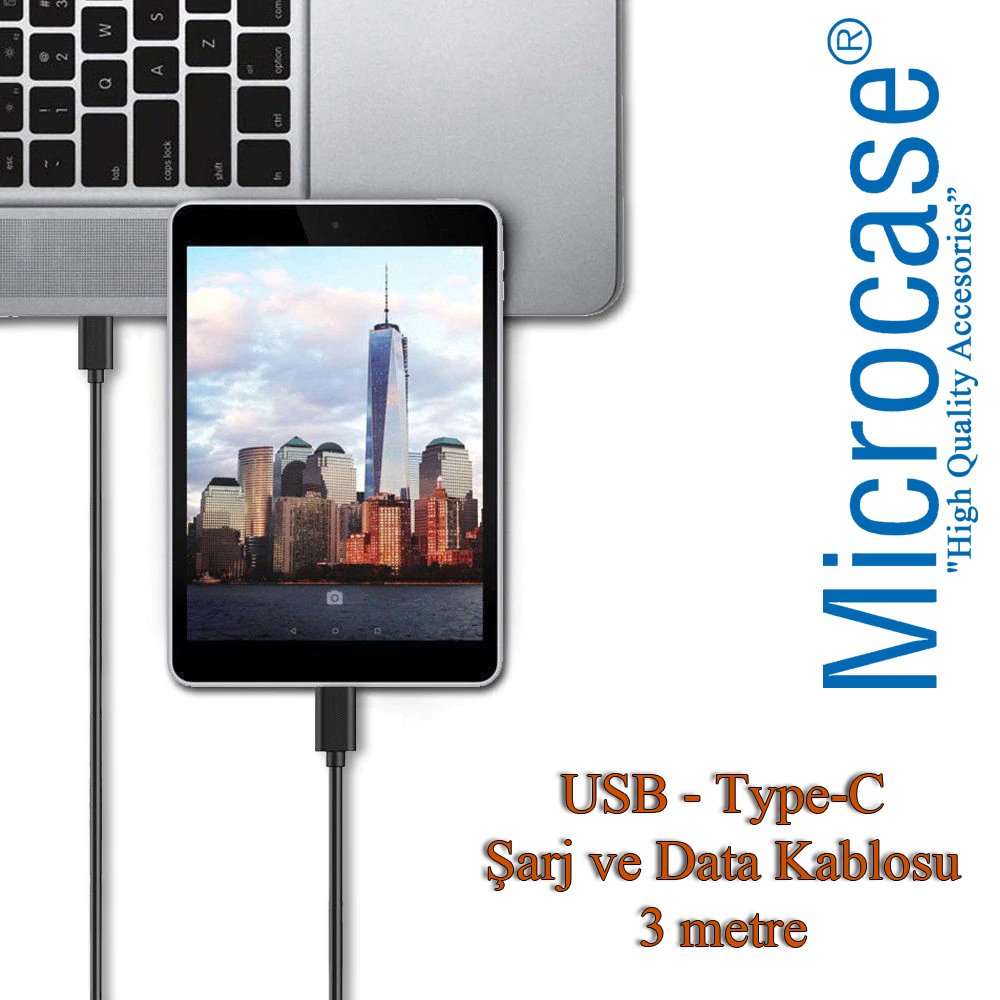 Microcase Type-C USB Şarj ve Data Kablosu - 3 Metre Siyah