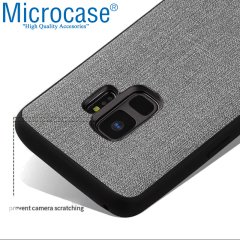 Microcase Samsung Galaxy S9 Fabrik Serisi Kumaş ve Deri Desen Kılıf - Gri