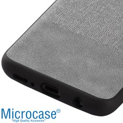 Microcase Samsung Galaxy S9 Fabrik Serisi Kumaş ve Deri Desen Kılıf - Gri