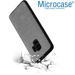 Microcase Samsung Galaxy S9 Fabrik Serisi Kumaş ve Deri Desen Kılıf - Gri