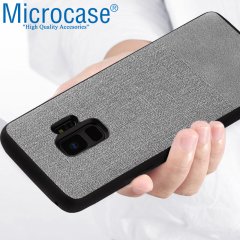 Microcase Samsung Galaxy S9 Fabrik Serisi Kumaş ve Deri Desen Kılıf - Gri