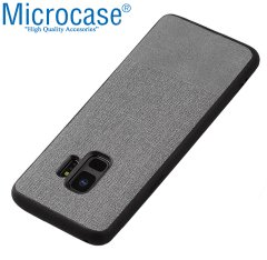 Microcase Samsung Galaxy S9 Fabrik Serisi Kumaş ve Deri Desen Kılıf - Gri