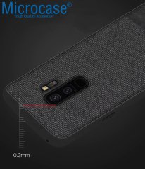 Microcase Samsung Galaxy S9 Plus Fabrik Serisi Kumaş ve Deri Desen Kılıf - Siyah