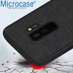Microcase Samsung Galaxy S9 Plus Fabrik Serisi Kumaş ve Deri Desen Kılıf - Siyah