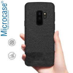 Microcase Samsung Galaxy S9 Plus Fabrik Serisi Kumaş ve Deri Desen Kılıf - Siyah