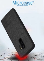 Microcase Samsung Galaxy S9 Plus Fabrik Serisi Kumaş ve Deri Desen Kılıf - Siyah