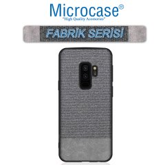 Microcase Samsung Galaxy S9 Plus Fabrik Serisi Kumaş ve Deri Desen Kılıf - Gri