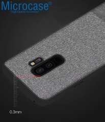 Microcase Samsung Galaxy S9 Plus Fabrik Serisi Kumaş ve Deri Desen Kılıf - Gri
