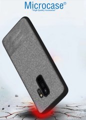 Microcase Samsung Galaxy S9 Plus Fabrik Serisi Kumaş ve Deri Desen Kılıf - Gri