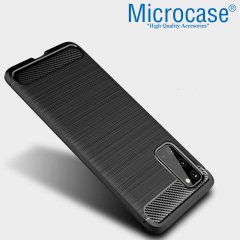 Microcase Samsung Galaxy S20 Brushed Carbon Fiber Silikon Kılıf - Siyah