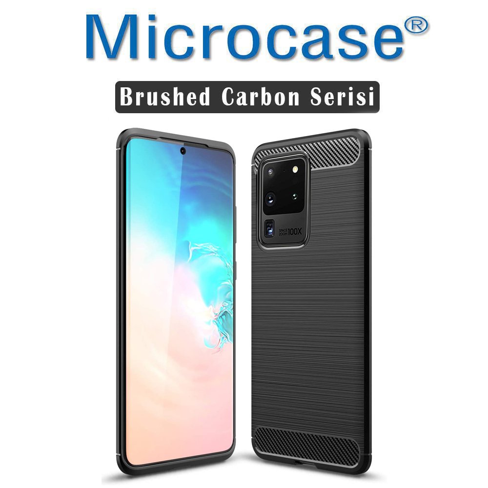 Microcase Samsung Galaxy S20 Ultra Brushed Carbon Fiber Silikon Kılıf - Siyah