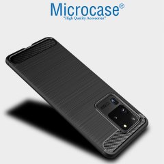 Microcase Samsung Galaxy S20 Ultra Brushed Carbon Fiber Silikon Kılıf - Siyah