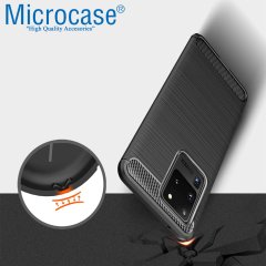 Microcase Samsung Galaxy S20 Ultra Brushed Carbon Fiber Silikon Kılıf - Siyah