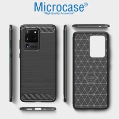 Microcase Samsung Galaxy S20 Ultra Brushed Carbon Fiber Silikon Kılıf - Siyah