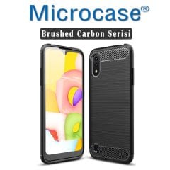 Microcase Samsung Galaxy A01 Brushed Carbon Fiber Silikon Kılıf - Siyah