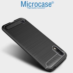 Microcase Samsung Galaxy A01 Brushed Carbon Fiber Silikon Kılıf - Siyah