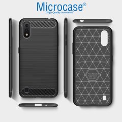Microcase Samsung Galaxy A01 Brushed Carbon Fiber Silikon Kılıf - Siyah