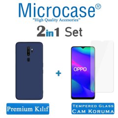 Microcase Oppo A5 2020 - A9 2020 Premium Matte Silikon Kılıf + Tempered Glass Cam Koruma