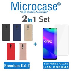 Microcase Oppo A5 2020 - A9 2020 Premium Matte Silikon Kılıf + Tempered Glass Cam Koruma