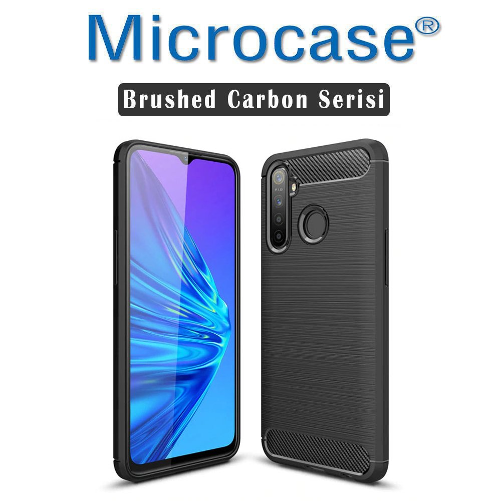 Microcase Realme 5i Brushed Carbon Fiber Silikon Kılıf - Siyah