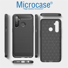 Microcase Realme 5i Brushed Carbon Fiber Silikon Kılıf - Siyah