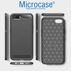 Microcase Realme C2 Brushed Carbon Fiber Silikon Kılıf - Siyah
