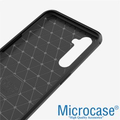 Microcase Realme XT Brushed Carbon Fiber Silikon Kılıf - Siyah + Tempered Glass Cam Koruma