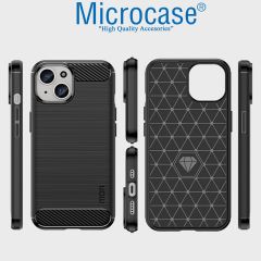Microcase Iphone 15 Plus Brushed Carbon Fiber Silikon Kılıf - Siyah AL3332
