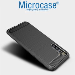 Microcase Realme XT Brushed Carbon Fiber Silikon Kılıf - Siyah