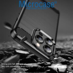 Microcase Iphone 15 Pro Brushed Carbon Fiber Silikon Kılıf - Siyah AL3332