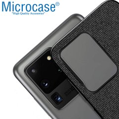 Microcase Samsung Galaxy S20 Ultra Fabrik Serisi Kumaş ve Deri Desen Kılıf - Siyah