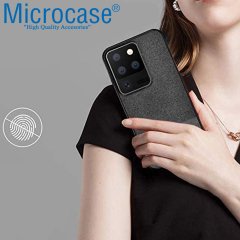 Microcase Samsung Galaxy S20 Ultra Fabrik Serisi Kumaş ve Deri Desen Kılıf - Siyah