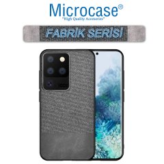 Microcase Samsung Galaxy S20 Ultra Fabrik Serisi Kumaş ve Deri Desen Kılıf - Gri