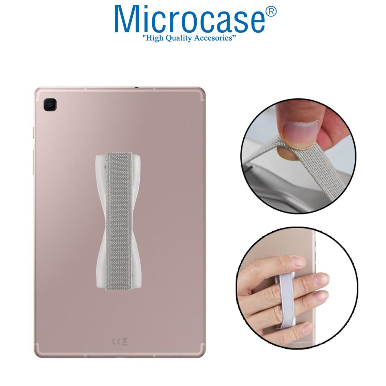 Microcase Tabletler için Üniversal Lastikli El Tutucu AL2682 - Gümüş