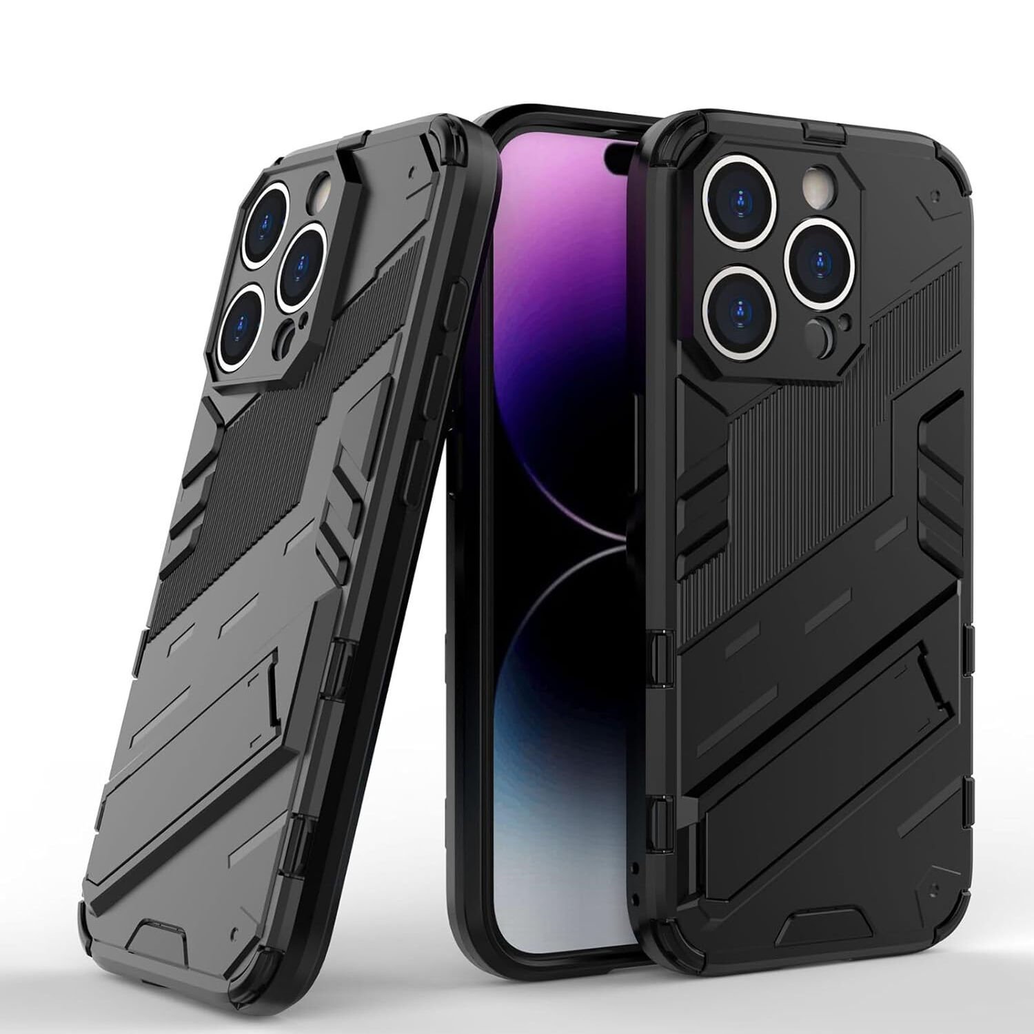 Microcase Iphone 15 Pro Matrix Serisi Armor Standlı Perfect Koruma Kılıf - Siyah AL3416