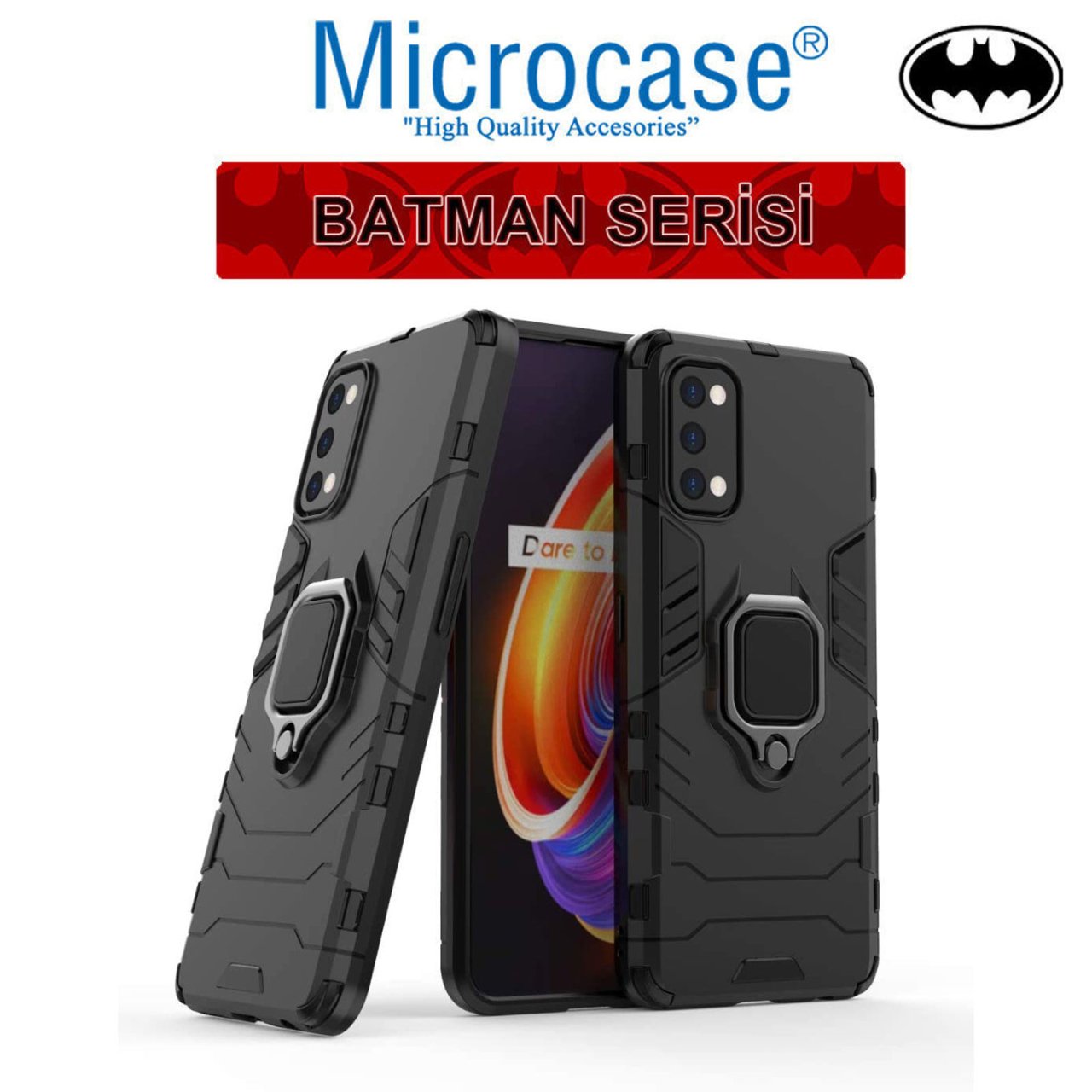 Realme 7 Pro Batman Serisi Yüzük Standlı Armor Kılıf - Siyah