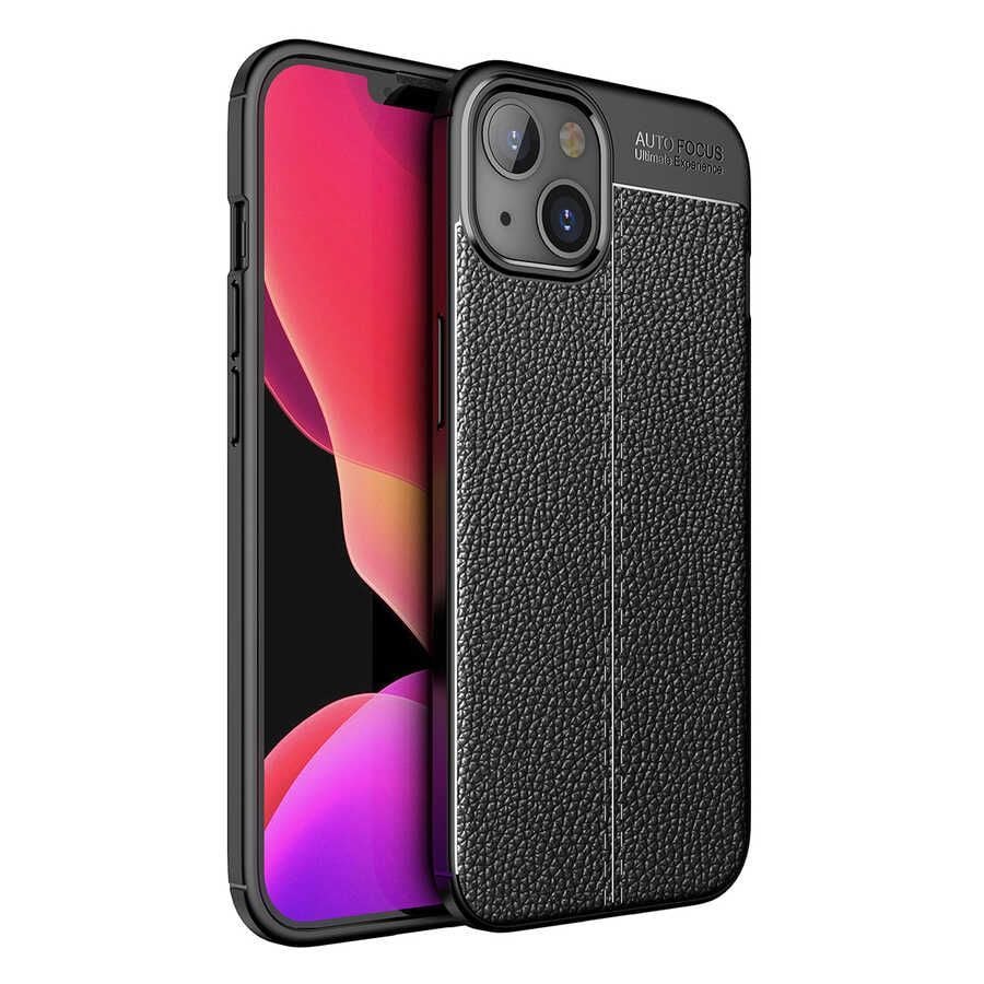 Microcase Iphone 15 Leather Serisi Deri Efekt Silikon Kılıf - Siyah AL3337