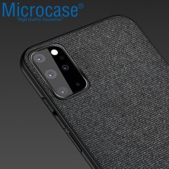 Microcase Samsung Galaxy S20 Plus Fabrik Serisi Kumaş ve Deri Desen Kılıf - Siyah