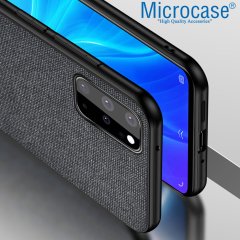 Microcase Samsung Galaxy S20 Plus Fabrik Serisi Kumaş ve Deri Desen Kılıf - Siyah