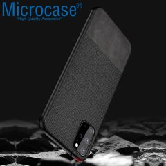 Microcase Samsung Galaxy S20 Plus Fabrik Serisi Kumaş ve Deri Desen Kılıf - Siyah