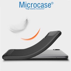 Microcase Xiaomi Redmi 7A Brushed Carbon Fiber Silikon Kılıf + Tempered Glass Cam Koruma