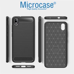 Microcase Xiaomi Redmi 7A Brushed Carbon Fiber Silikon Kılıf + Tempered Glass Cam Koruma