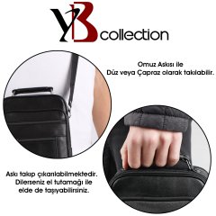 YB Collection 5 Gözlü Hakiki Deri Erkek Portföy Tablet Omuz ve El Çantası Kasasız - Siyah CT104