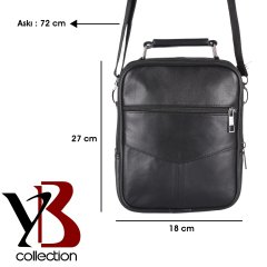 YB Collection 5 Gözlü Hakiki Deri Erkek Portföy Tablet Omuz ve El Çantası Kasasız - Siyah CT104