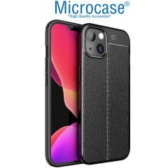 Microcase Iphone 15 Plus Leather Serisi Deri Efekt Silikon Kılıf - Siyah AL3337