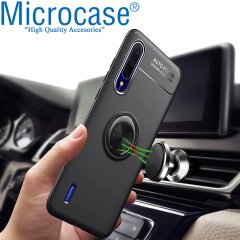 Microcase Xiaomi Mi 9 Lite Focus Serisi Yüzük Standlı Silikon Kılıf - Siyah