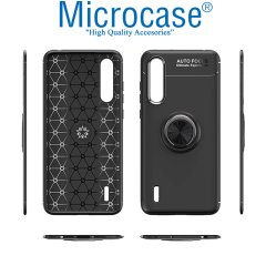 Microcase Xiaomi Mi 9 Lite Focus Serisi Yüzük Standlı Silikon Kılıf - Siyah