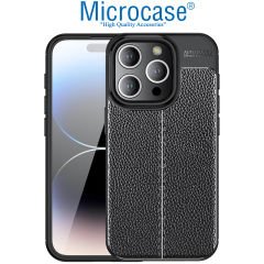 Microcase Iphone 15 Pro Leather Serisi Deri Efekt Silikon Kılıf - Siyah AL3337